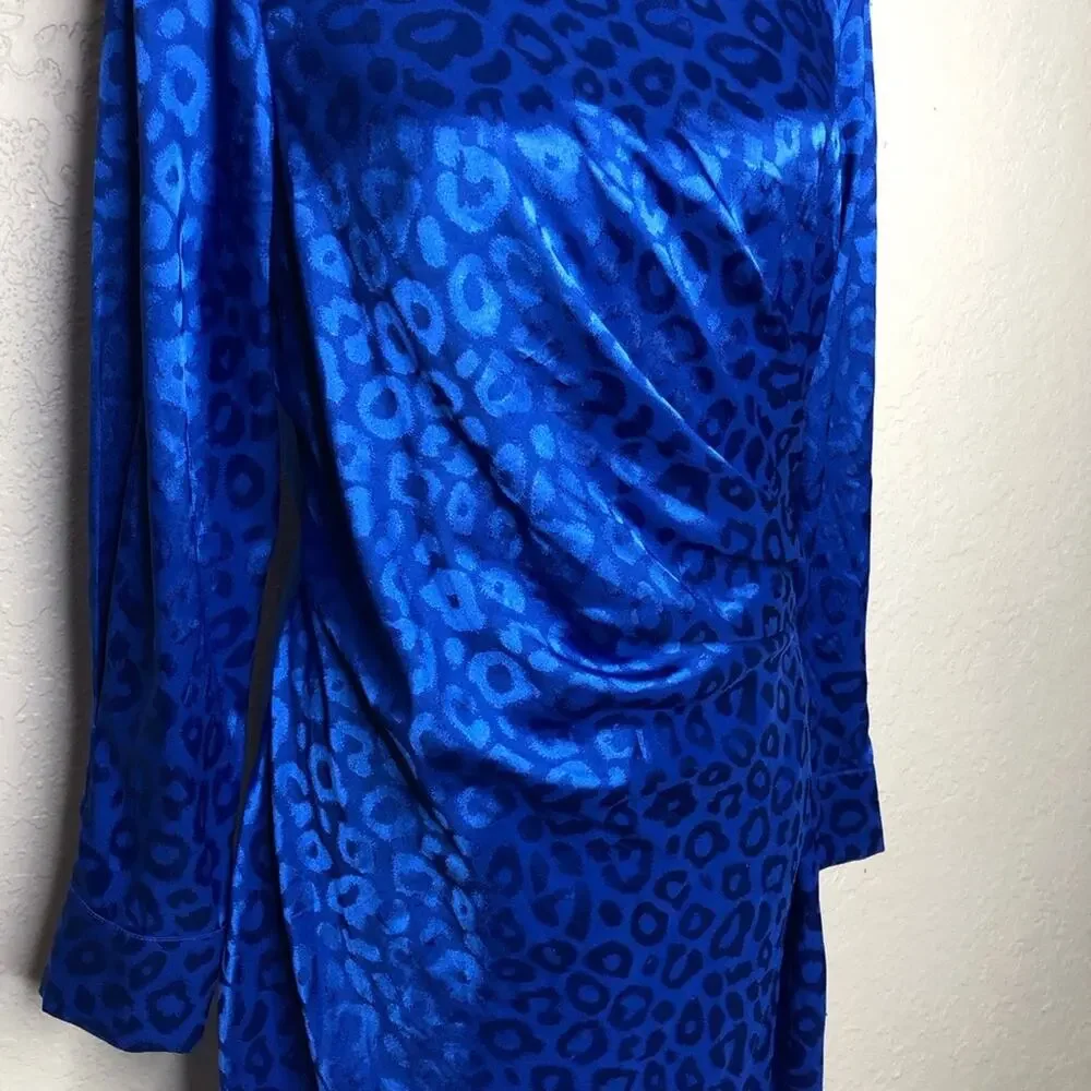 Adelyn Rae bright blue leopard print side drape dress size Large